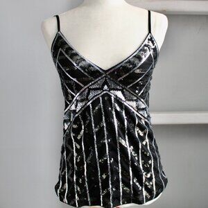 Express Y2K Party Sequin Black Silver Stretchy Spaghetti Strap Tank Top Size XS